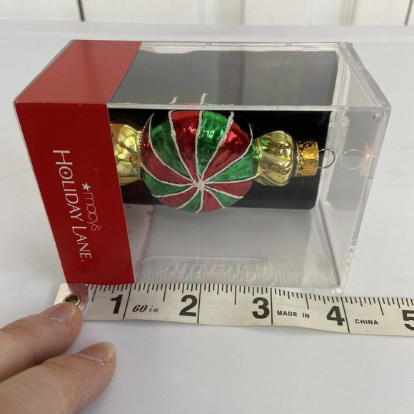 NIP Macys Holiday Lane Candy Christmas Ornament 3” Molded Glass Handmade Wrapped - Picture 6 of 8